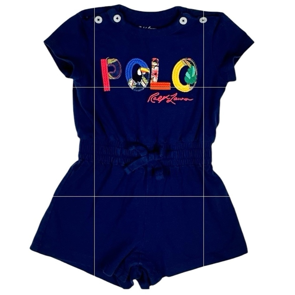 Ralph Lauren Polo Tropical Logo Cotton Jersey Baby Romper Navy Blue Size 3 M